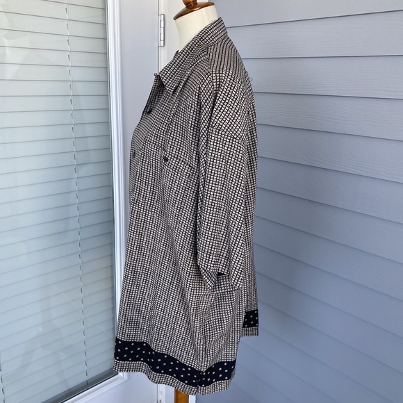 Visitor Men XL Silk Shirt Short Sleeve Button-Down Grey Black Collared Plaid - Picture 4 of 13
